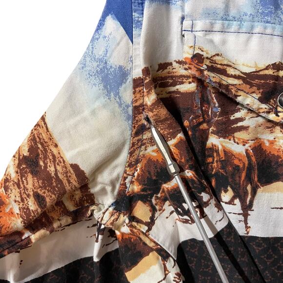🐂 Roper Western Cattle Print Pearl Snap Shirt – Blue – Size L - Picture 10 of 10